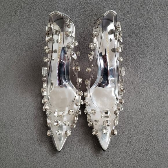 Good American Diamonds Forever Heel in Glass Size 5.5 GAME-WZ4 Silver Crystals - Picture 8 of 16
